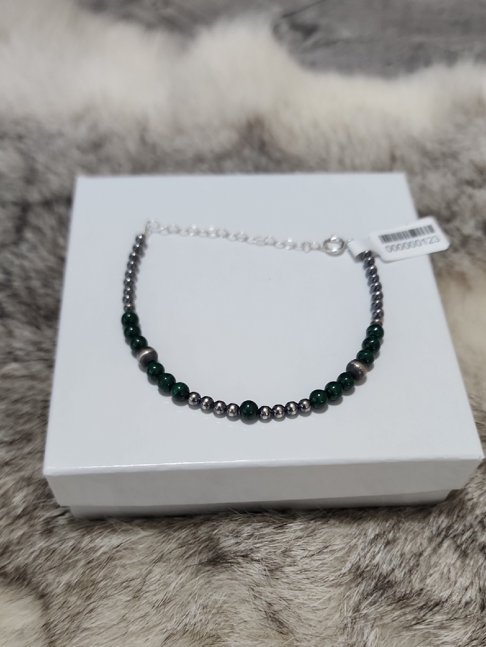 NWT Sterling Silver Malachite With Desert Pearls Bracelet